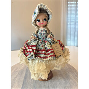 Vintage Bradley Doll – Bonnet & Floral Dress – Pose Doll with Stand AS-437